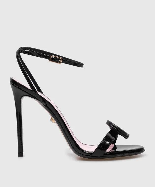 Alevi Milano Benny black patent leather sandals with textured appliqué