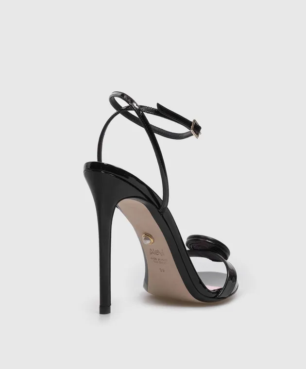 Alevi Milano Benny black patent leather sandals with textured appliqué