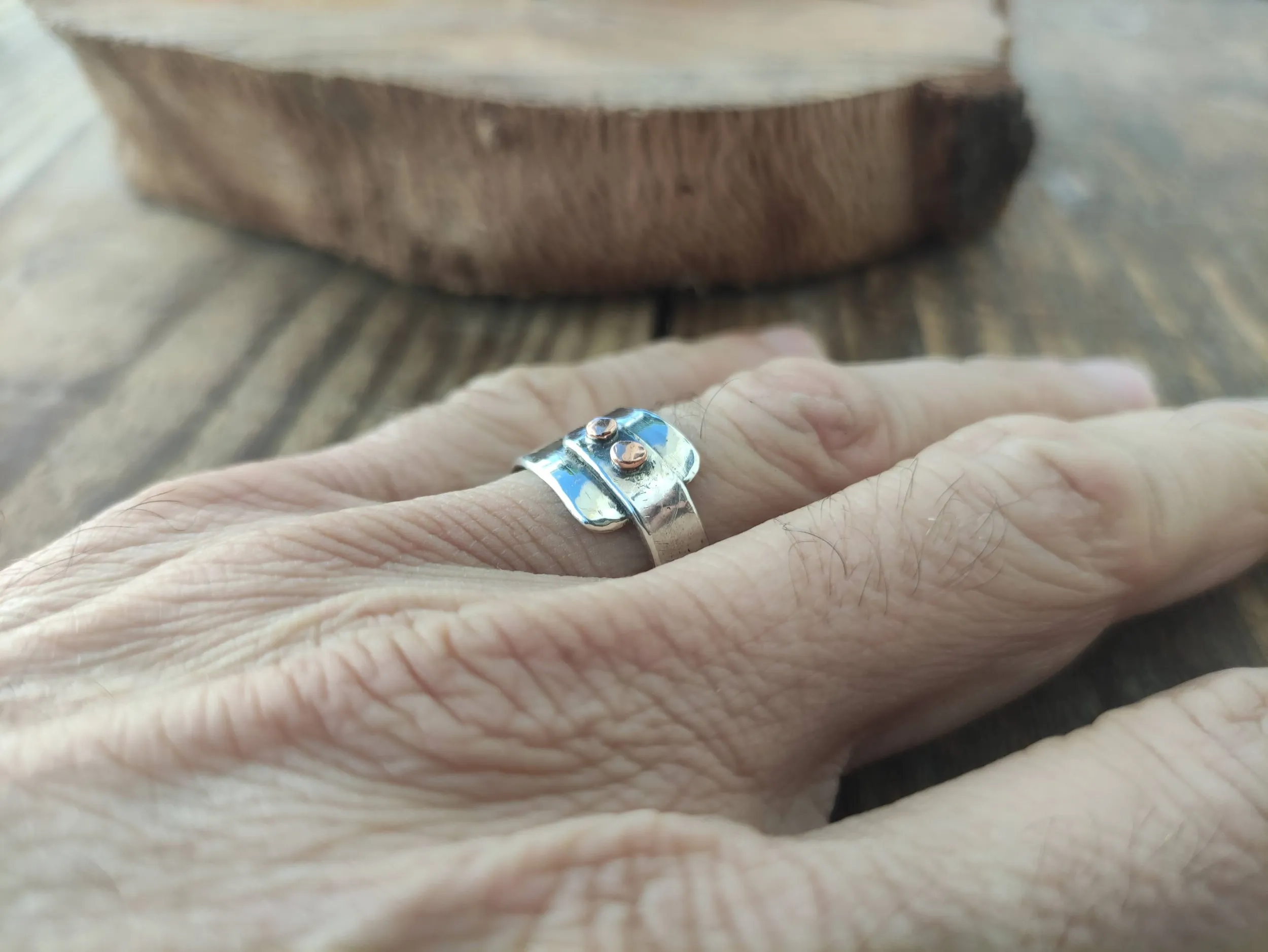 Anillo de Plata y Cobre para Hombre y para Mujer | Plata Vieja y Textura Rústica | Hecho a medida