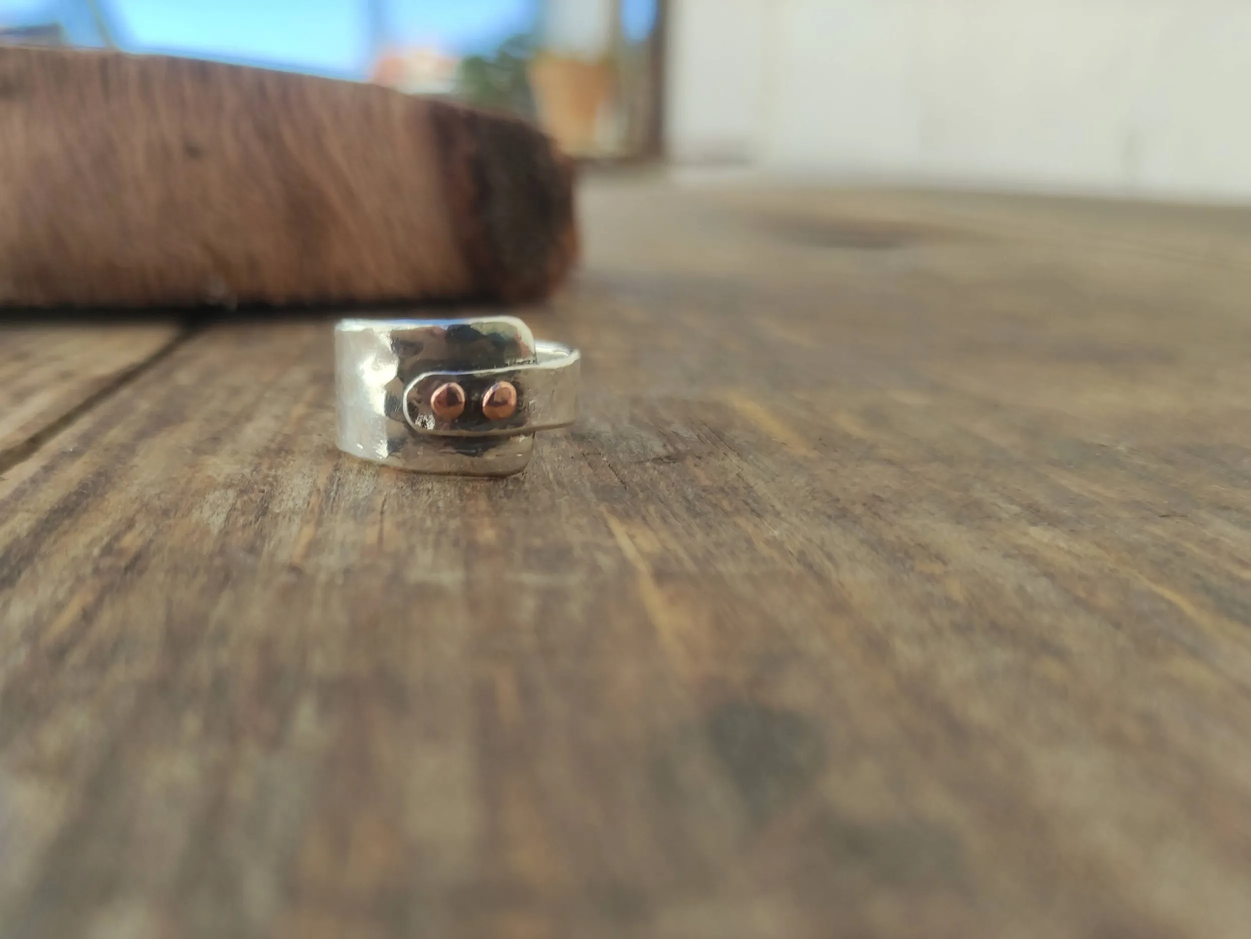 Anillo de Plata y Cobre para Hombre y para Mujer | Plata Vieja y Textura Rústica | Hecho a medida