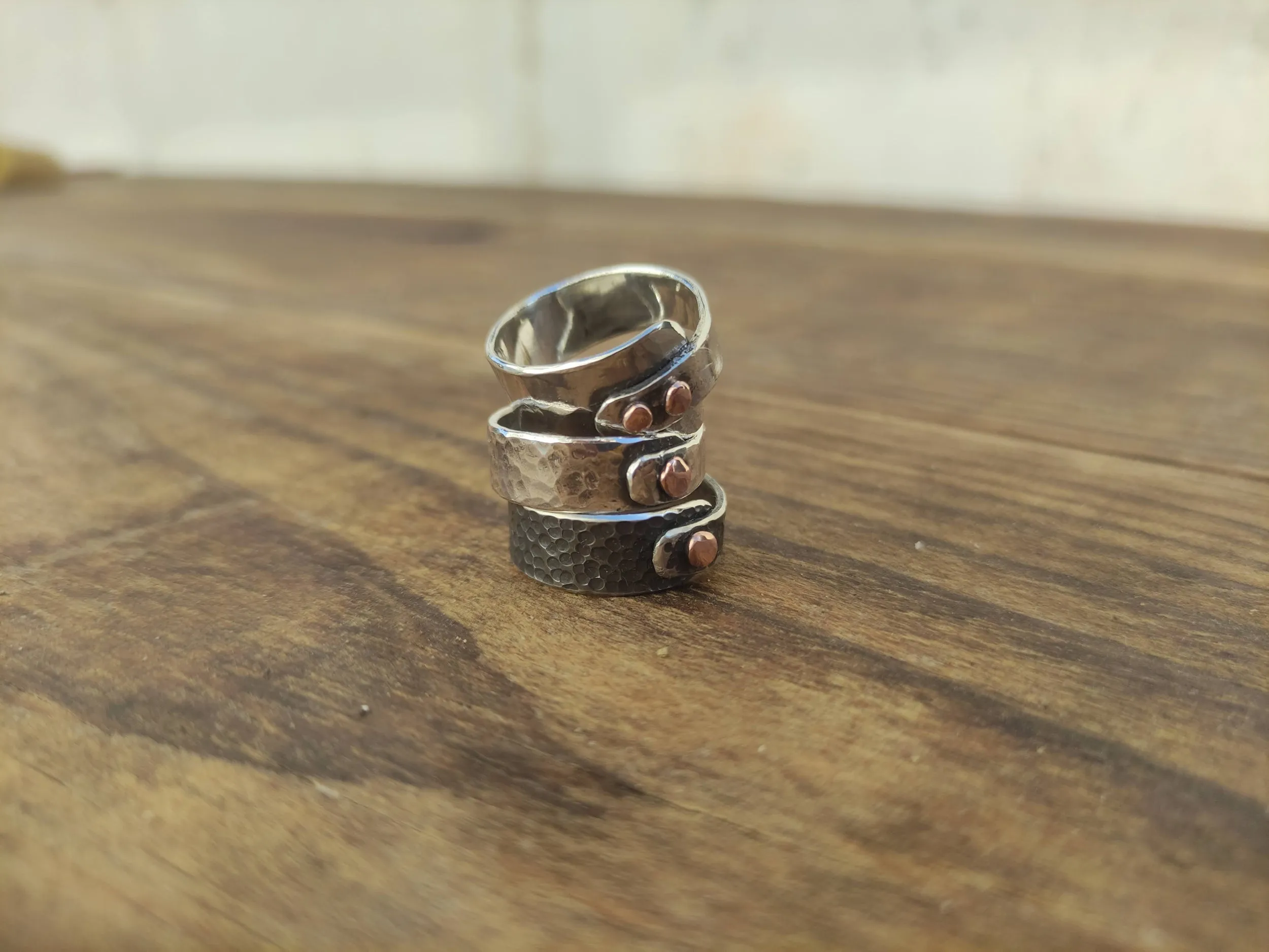 Anillo de Plata y Cobre para Hombre y para Mujer | Plata Vieja y Textura Rústica | Hecho a medida