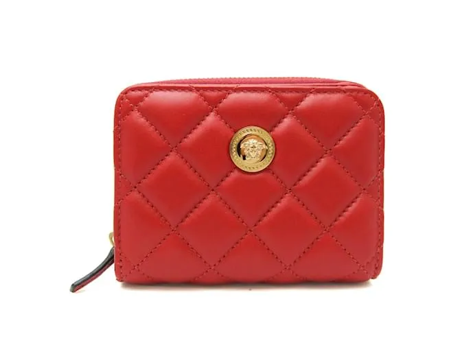 Billetera bifold de napa acolchada Medusa de Versace Roja 