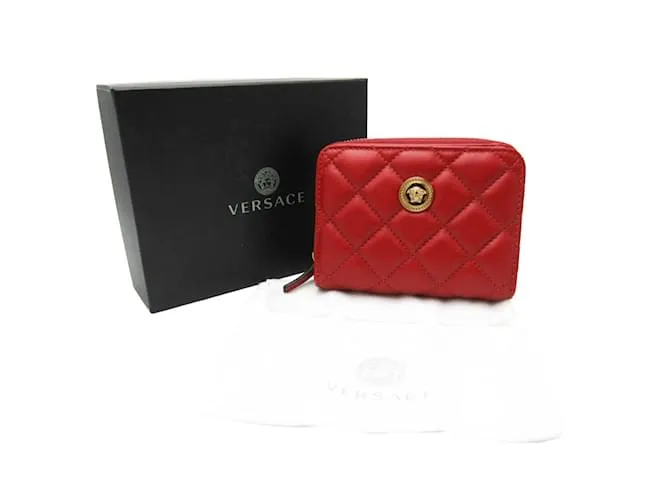 Billetera bifold de napa acolchada Medusa de Versace Roja 