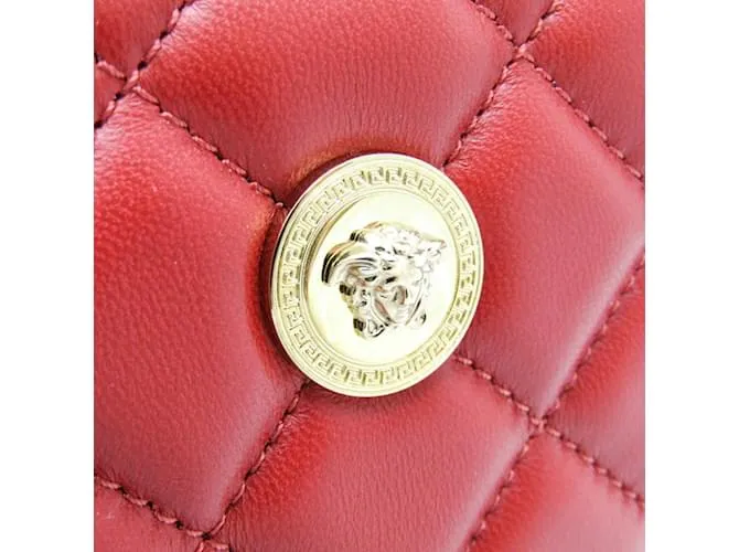 Billetera bifold de napa acolchada Medusa de Versace Roja 