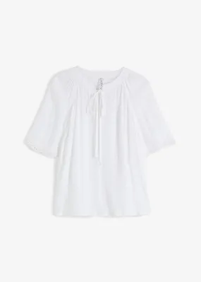 Blusa con encaje de viscosa sostenible Blanco