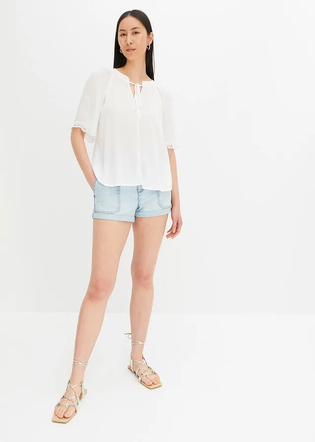 Blusa con encaje de viscosa sostenible Blanco