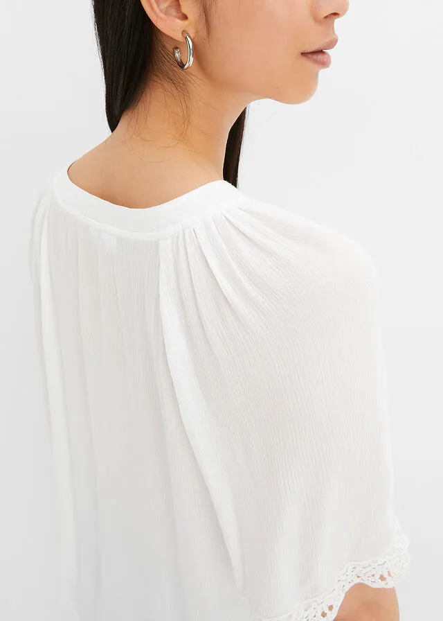 Blusa con encaje de viscosa sostenible Blanco