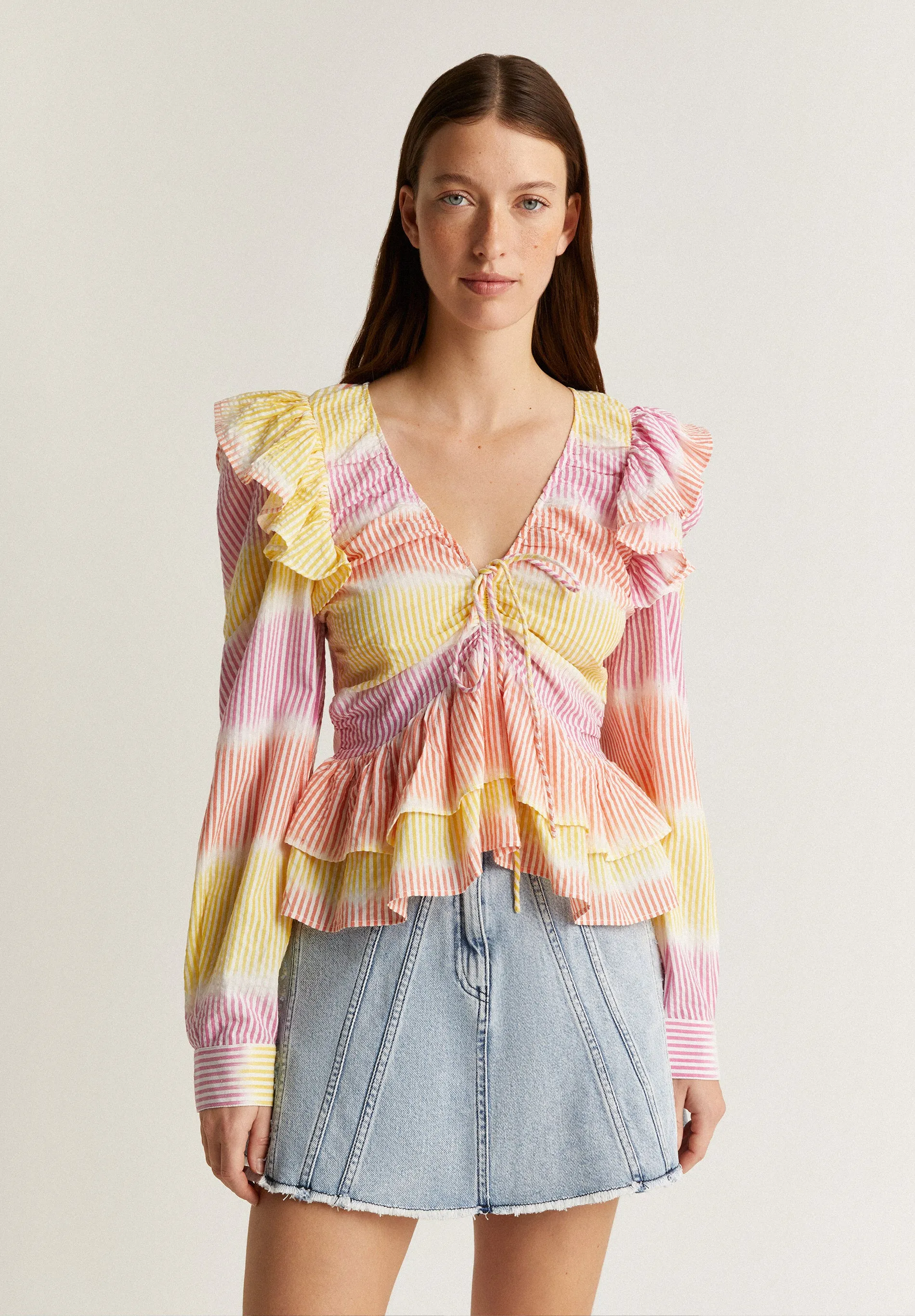 BLUSA RAYAS MULTICOLOR FRUNCES