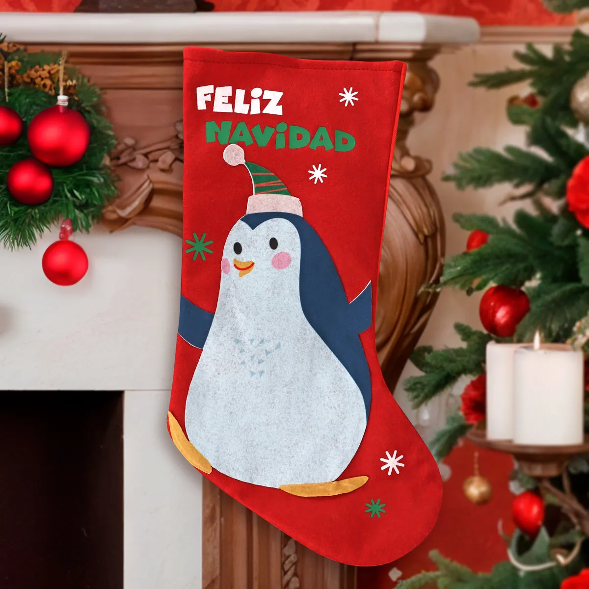 Bota con Diseo de Pingüino Feliz Navidad