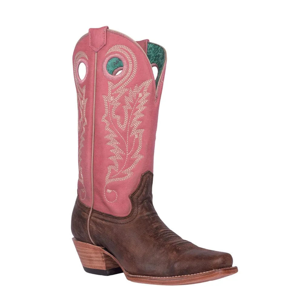 Bota Vaquera Brown / Pink Embroidery & Pull Holes