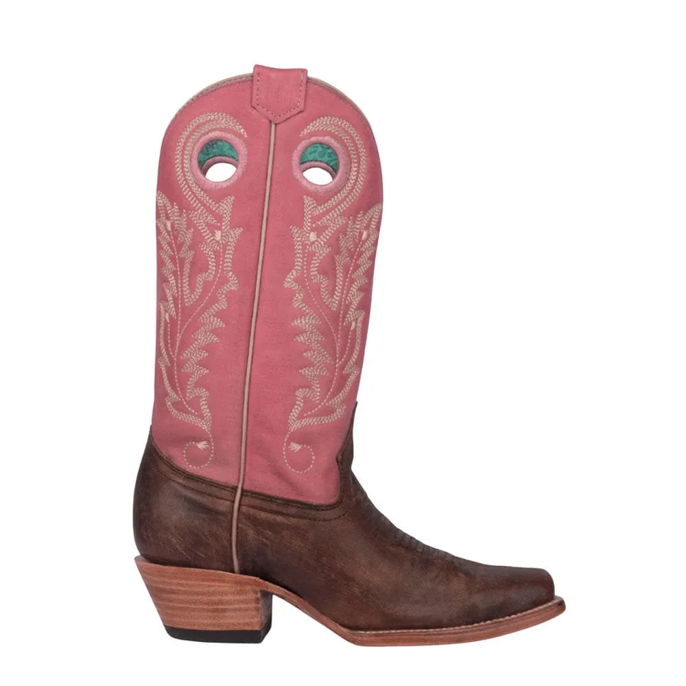 Bota Vaquera Brown / Pink Embroidery & Pull Holes