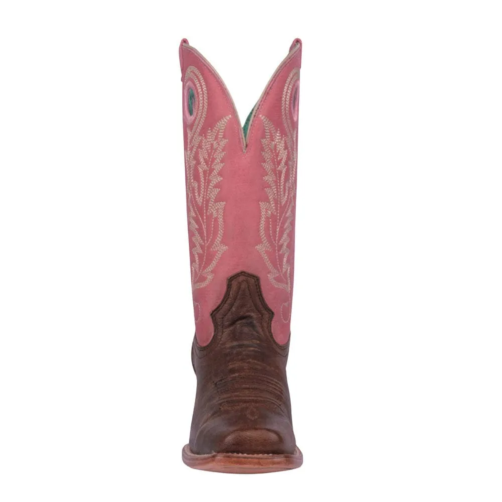 Bota Vaquera Brown / Pink Embroidery & Pull Holes