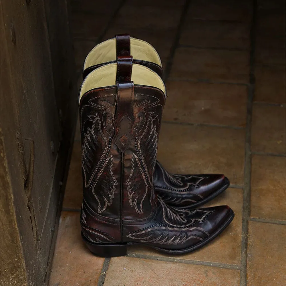 Bota Vaquera Brown Embroidery Woven & Inlay