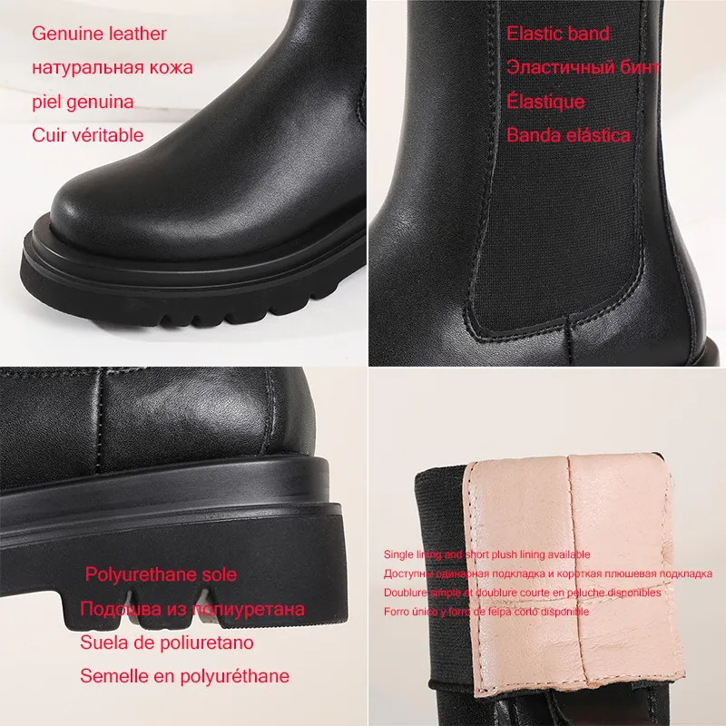 Botas de media pantorrilla para mujer, novedad de 2021, primavera Otoño Invierno, plataforma de cuero genuino, peso ligero, forr