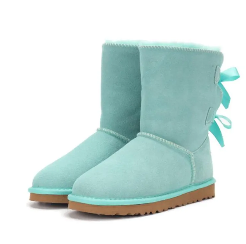 Botas de nieve para mujer con lazo medio U3280 de cuero genuino, botas suaves y cómodas de piel de oveja que mantienen el calor,