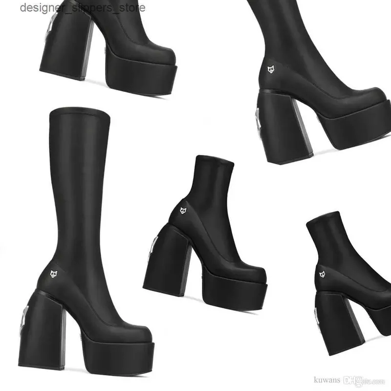 Botas Naked Wolfe Boot Alto High Spice Black Stretch Stretch Secret Jailbreaker Jennies Sassy Women Slip en el calzado Tamaño 35