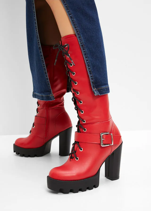 Botines de plataforma Rojo