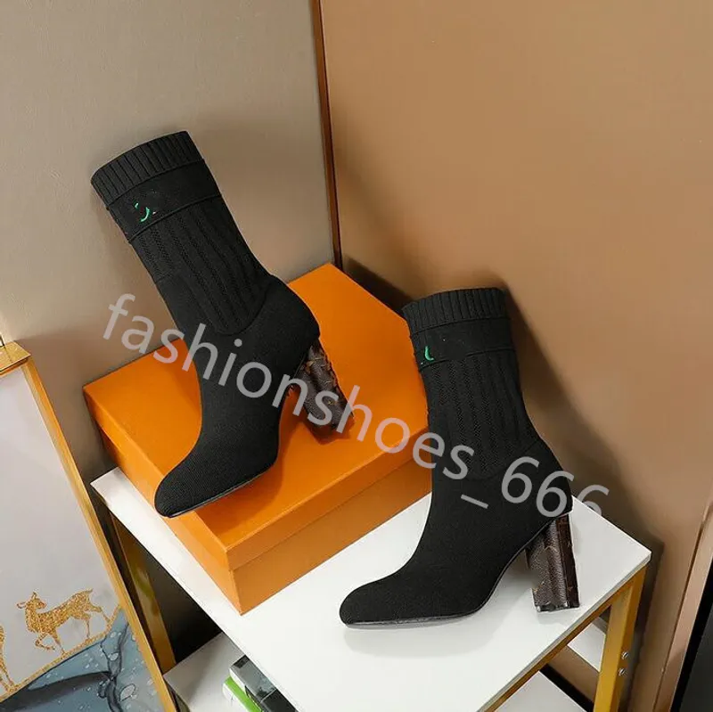 calcetines de otoño invierno botas de tacón de tacón moda sexy Bota elástica de punto diseñador Alfabético zapatos de mujer dama