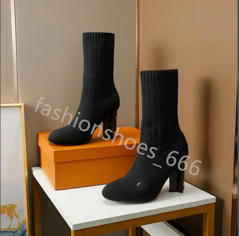 calcetines de otoño invierno botas de tacón de tacón moda sexy Bota elástica de punto diseñador Alfabético zapatos de mujer dama