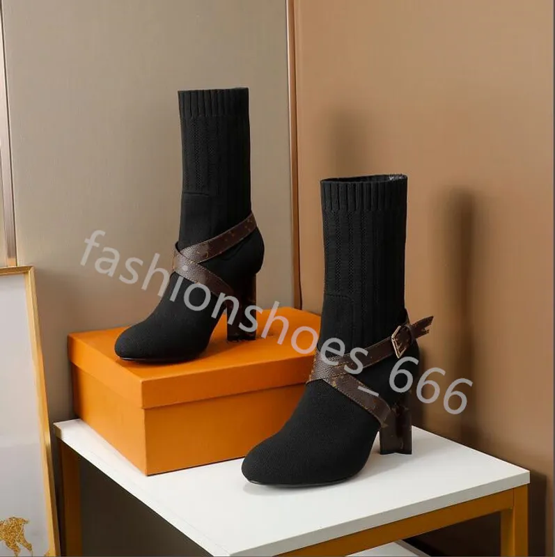 calcetines de otoño invierno botas de tacón de tacón moda sexy Bota elástica de punto diseñador Alfabético zapatos de mujer dama