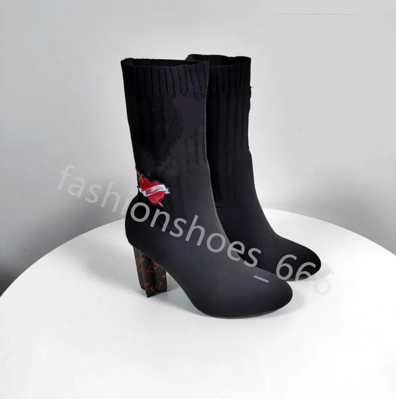 calcetines de otoño invierno botas de tacón de tacón moda sexy Bota elástica de punto diseñador Alfabético zapatos de mujer dama