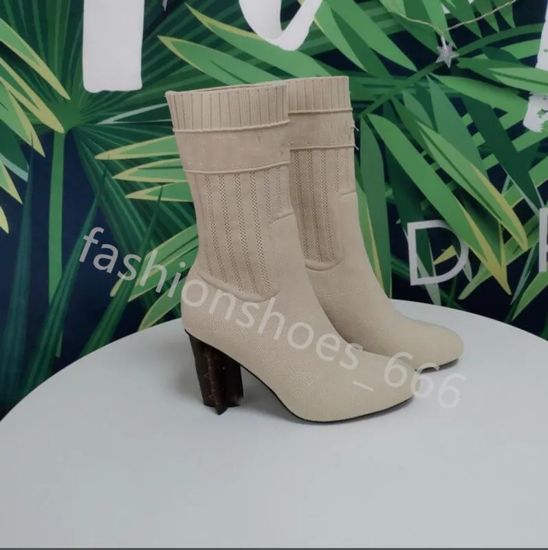 calcetines de otoño invierno botas de tacón de tacón moda sexy Bota elástica de punto diseñador Alfabético zapatos de mujer dama