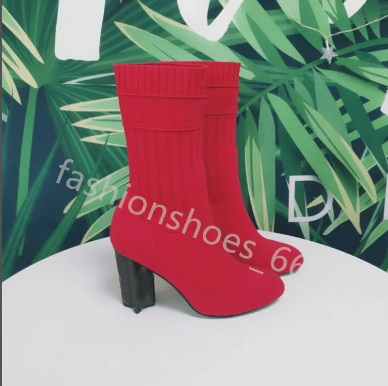 calcetines de otoño invierno botas de tacón de tacón moda sexy Bota elástica de punto diseñador Alfabético zapatos de mujer dama