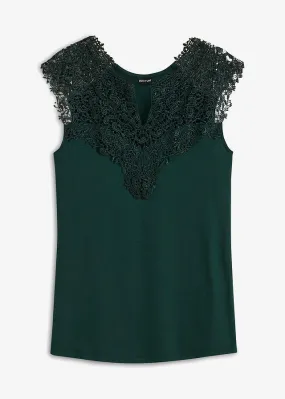 Camiseta con encaje Verde oscuro