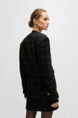 Chaqueta sin cuello en tweed con efecto brillante