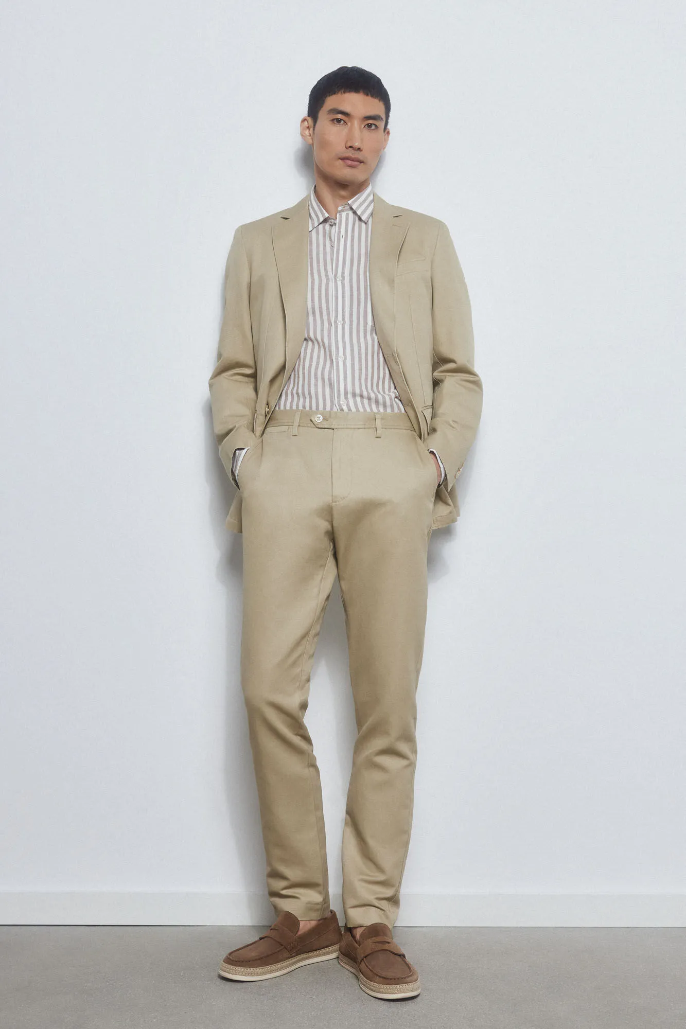 Cotton/linen slim fit trousers