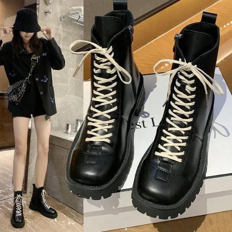 Diseñador de envío gratuito Boots Black Martin para mujeres 2024 Modelo nuevo con botas de cremallera laterales y botas de entre