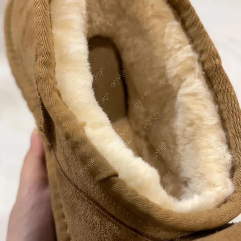 Diseñador Tazz Slippers Ultra Mini Botas Plataforma de botas de nieve Uggg Mujeres Menores Fur de piel de oveja Tasman Castaño M