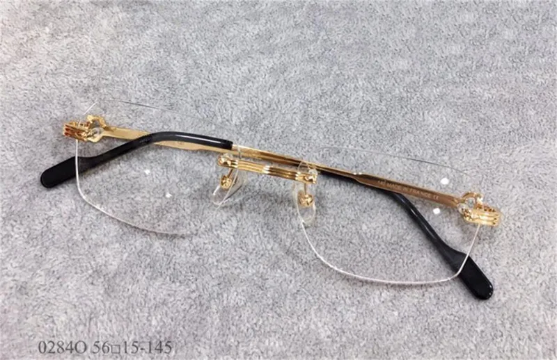 Diseño de moda 18k marco 0284O chapado en oro ultraligero cuadrado sin montura gafas ópticas hombres estilo de negocios gafas de