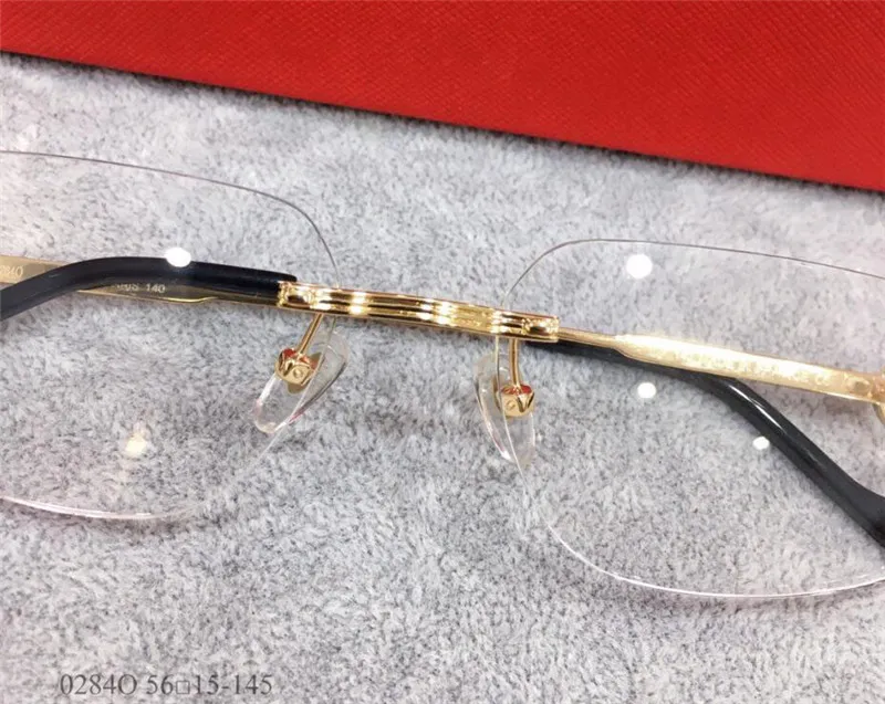 Diseño de moda 18k marco 0284O chapado en oro ultraligero cuadrado sin montura gafas ópticas hombres estilo de negocios gafas de