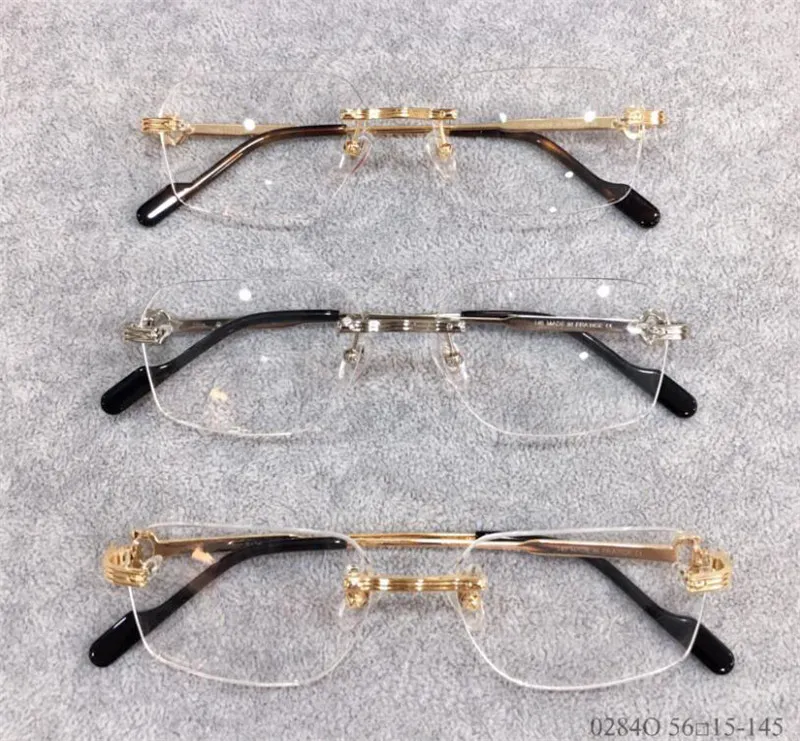 Diseño de moda 18k marco 0284O chapado en oro ultraligero cuadrado sin montura gafas ópticas hombres estilo de negocios gafas de