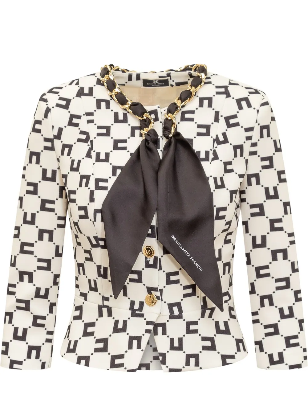 ELISABETTA FRANCHI Logo Crepe Jacket with Foulard Chain