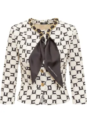 ELISABETTA FRANCHI Logo Crepe Jacket with Foulard Chain