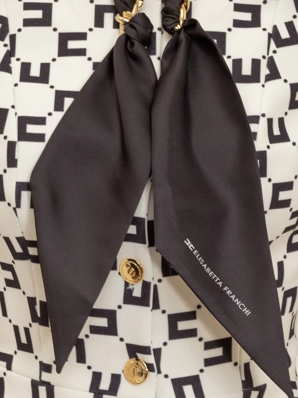 ELISABETTA FRANCHI Logo Crepe Jacket with Foulard Chain