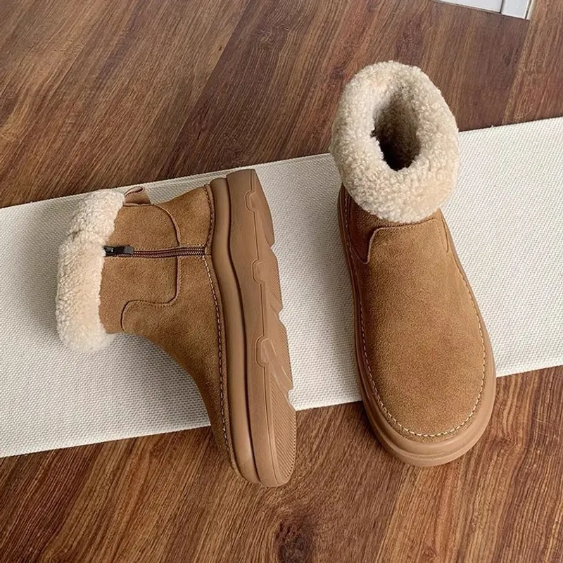 Envío gratis Nuevo diseñador de gamuza botas de nieve para mujeres Booties de cuero y vellón de cuero y vellón de invierno 2024 