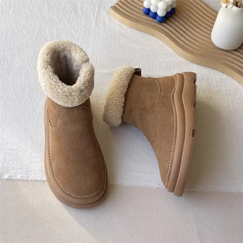 Envío gratis Nuevo diseñador de gamuza botas de nieve para mujeres Booties de cuero y vellón de cuero y vellón de invierno 2024 