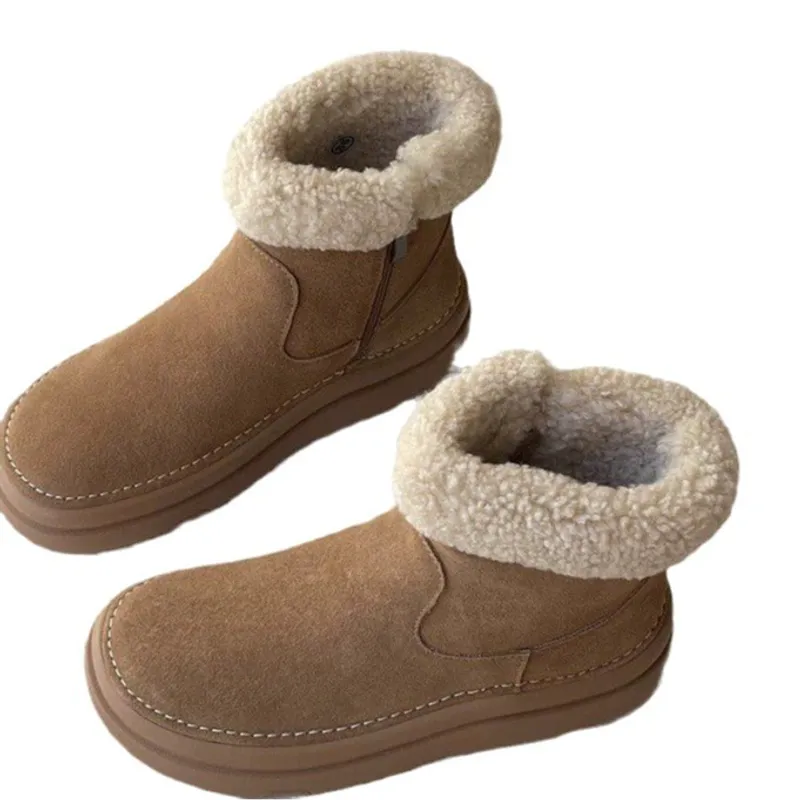 Envío gratis Nuevo diseñador de gamuza botas de nieve para mujeres Booties de cuero y vellón de cuero y vellón de invierno 2024 