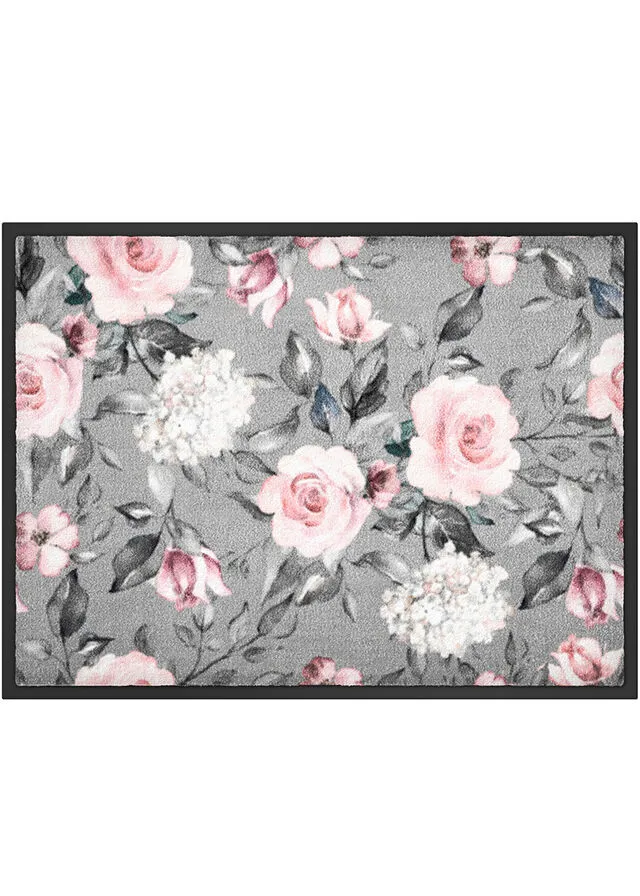 Felpudo con estampado floral Gris-rosa