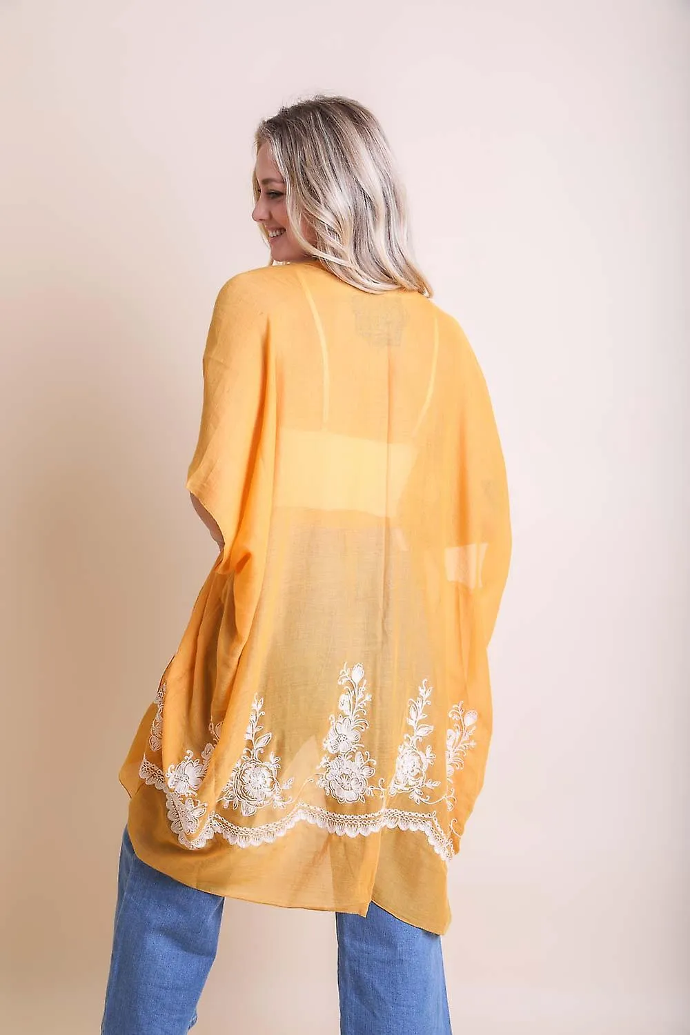 Floral embroidered stitched kimono