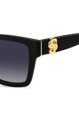 Gafas de sol de acetato negro con monogramas Double B dorados