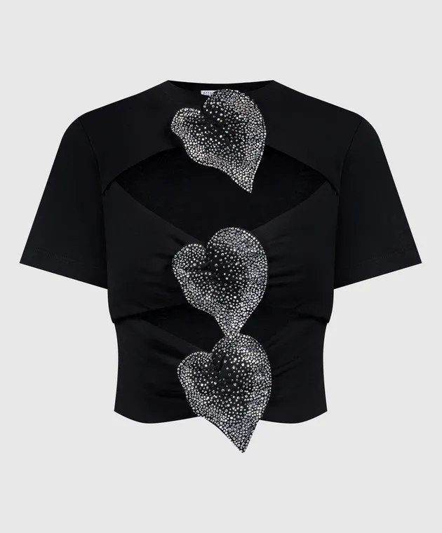 Giuseppe Di Morabito Milano Black T-shirt with appliqués in the form of flowers