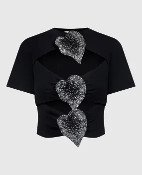 Giuseppe Di Morabito Milano Black T-shirt with appliqués in the form of flowers