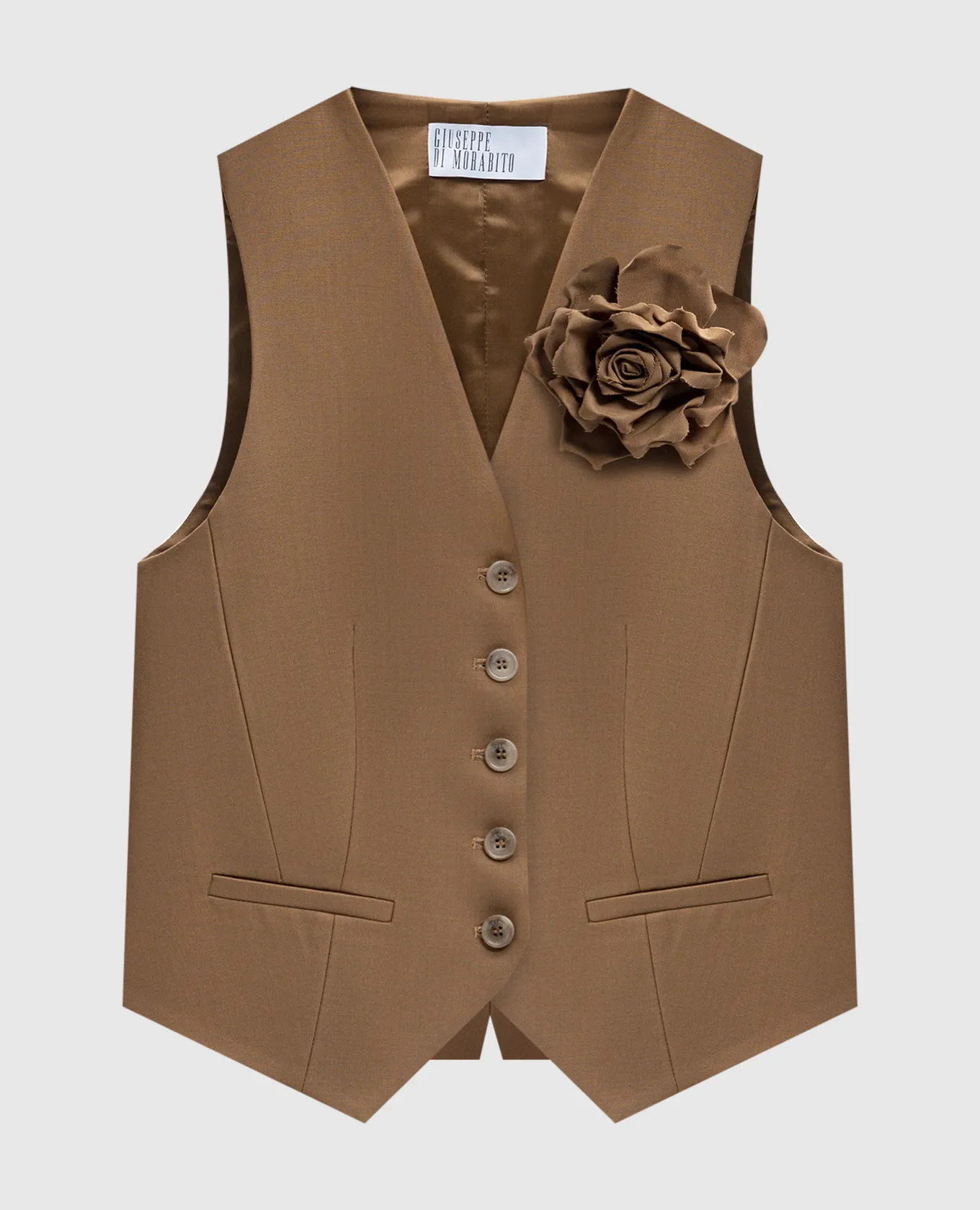 Giuseppe Di Morabito Milano Brown vest made of wool with a brooch