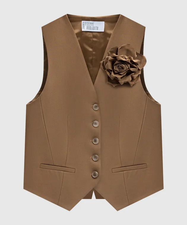 Giuseppe Di Morabito Milano Brown vest made of wool with a brooch