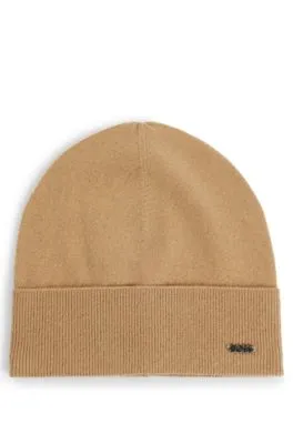 Gorro de punto de lana y cashmere con ribete de logo