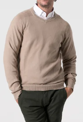 Jersey cuello pico beige de hombre